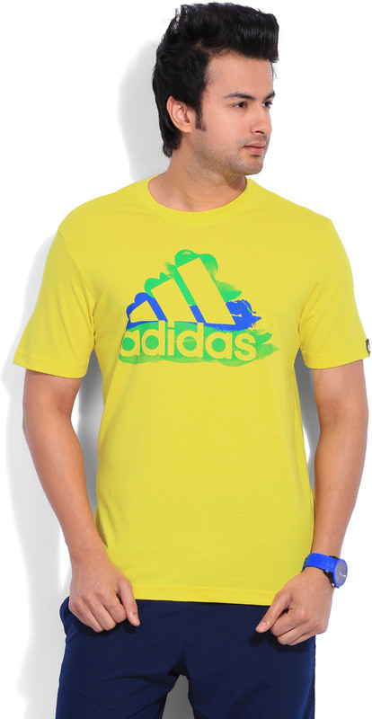 ADIDAS Printed Men Round Neck Yellow T-Shirt
