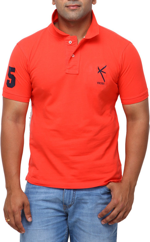 Yross Designs Solid Men Polo Neck Orange T-Shirt