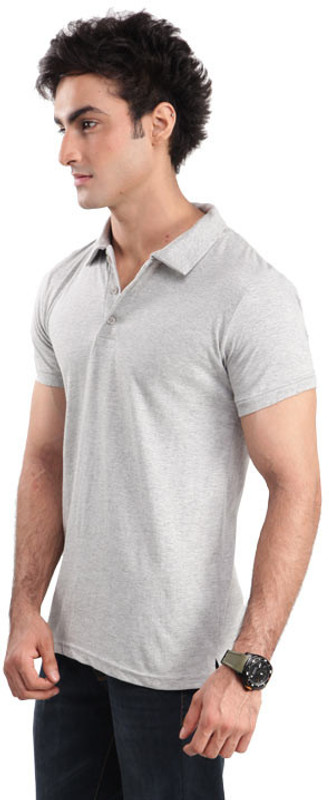 Inkovy Solid Men Polo Neck Grey T-Shirt