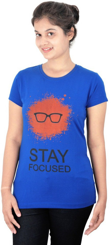 Komnil Solid Women Round Neck Blue T-Shirt