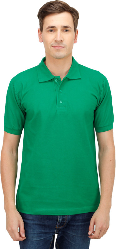Haltung Solid Men Polo Neck Green T-Shirt