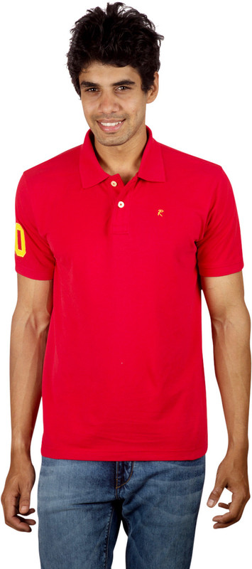 Red Line Solid Men Polo Neck Red T-Shirt
