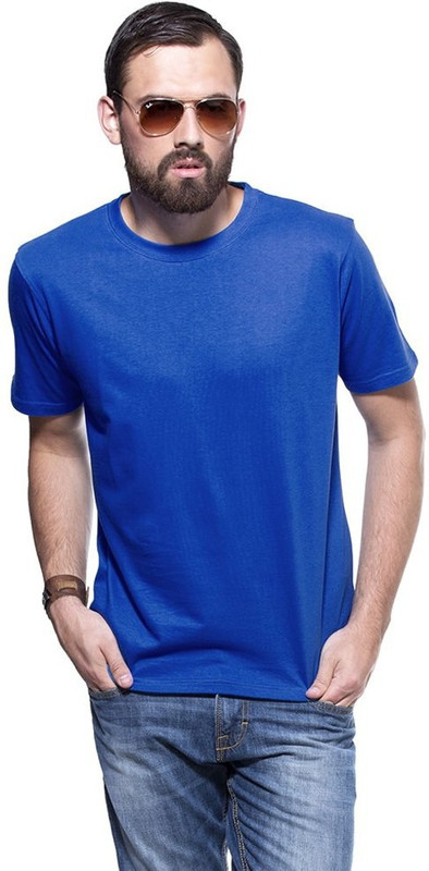 Purple Square Solid Men Round Neck Reversible Blue T-Shirt