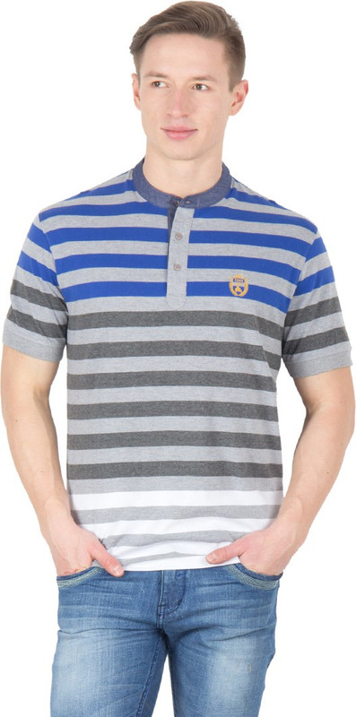 Wilkins & Tuscany Striped Men Henley Blue T-Shirt
