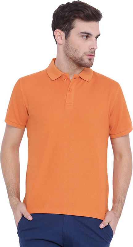 Arise Solid Men Polo Neck Orange T-Shirt