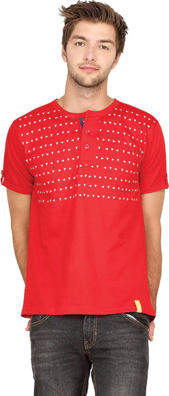 Campus Sutra Printed Men Henley Red T-Shirt