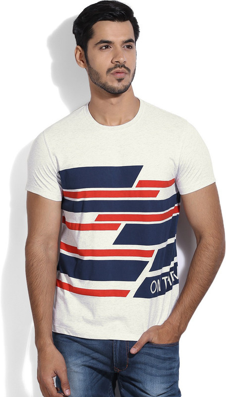 Lee Printed Men Round Neck Grey T-Shirt