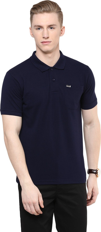 Fritzberg Solid Men Polo Neck Dark Blue T-Shirt