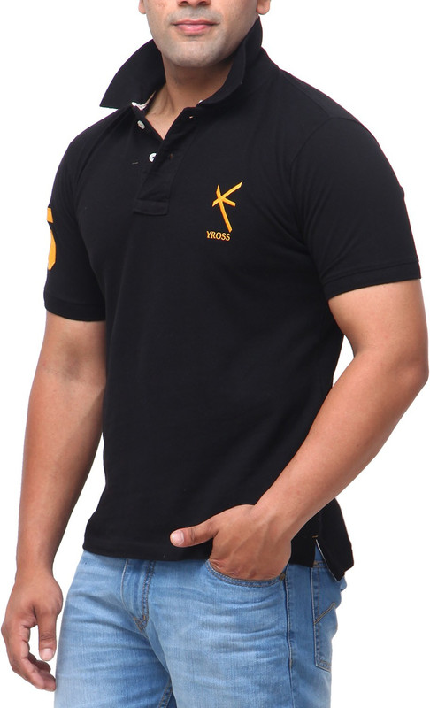 Yross Designs Solid Men Polo Neck Black T-Shirt
