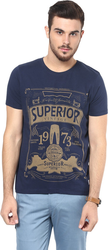 Henry and Smith Printed Men Round Neck Dark Blue T-Shirt Henry and Smith Printed Men Round Neck Dark Blue T-Shirt