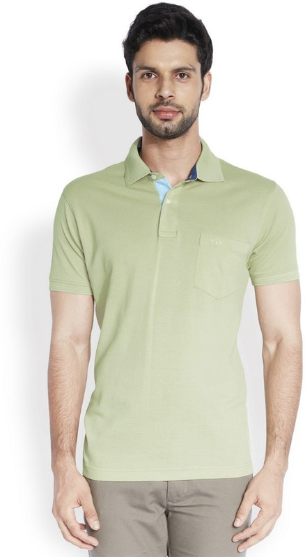 ColorPlus Solid Men Polo Neck Light Green T-Shirt