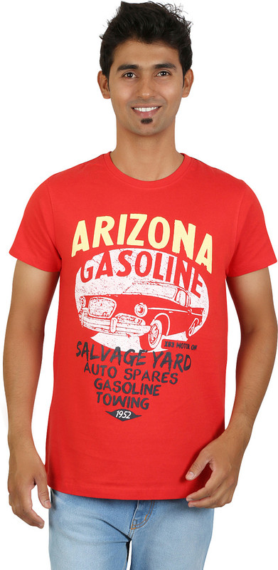 Red Line Graphic Print Men Round Neck Red T-Shirt