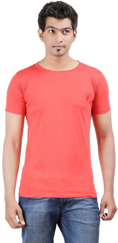 East West Solid Men Round Neck Red T-Shirt