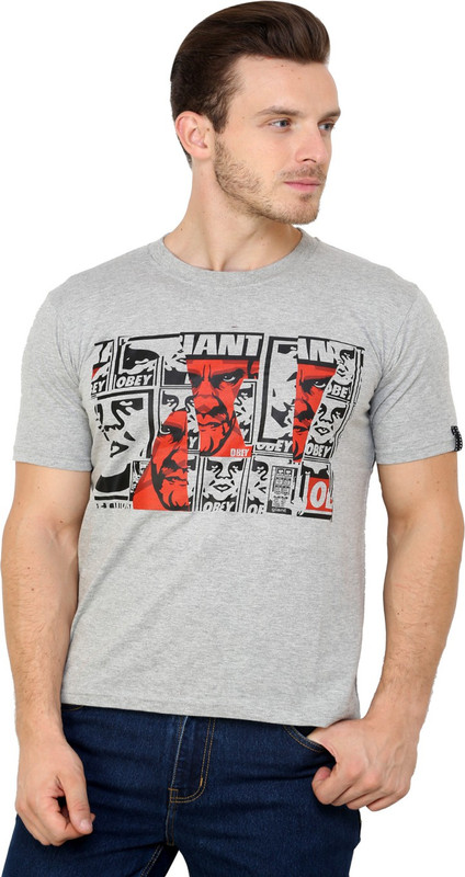 Espresso Printed Men Round Neck Grey T-Shirt