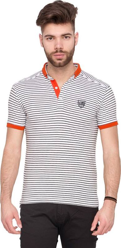 Mufti Striped Men Fashion Neck White T-Shirt