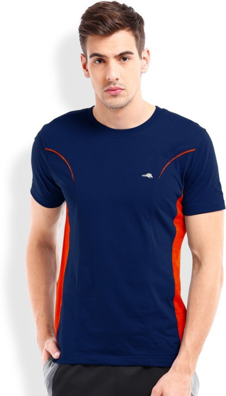 2Go Solid Men Round or Crew Dark Blue T-Shirt
