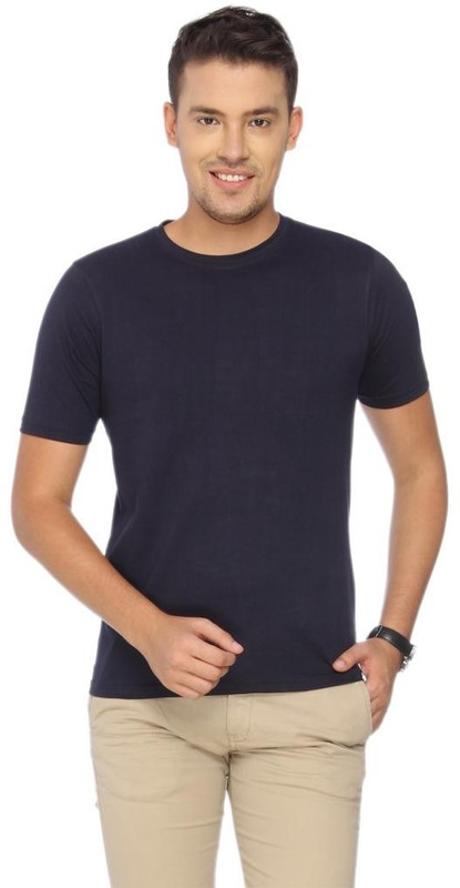 Campus Sutra Solid Men Round or Crew Dark Blue T-Shirt