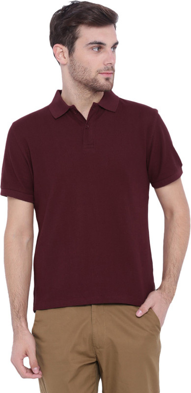 Arise Solid Men Polo Neck Maroon T-Shirt