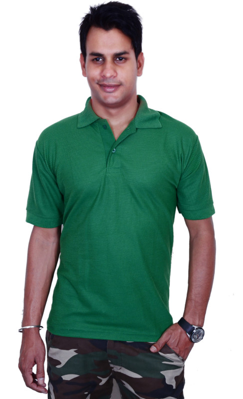 Blaze Solid Men Polo Neck Green T-Shirt