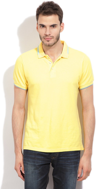 WROGN Solid Men Polo Neck Yellow T-Shirt WROGN Solid Men Polo Neck Yellow T-Shirt