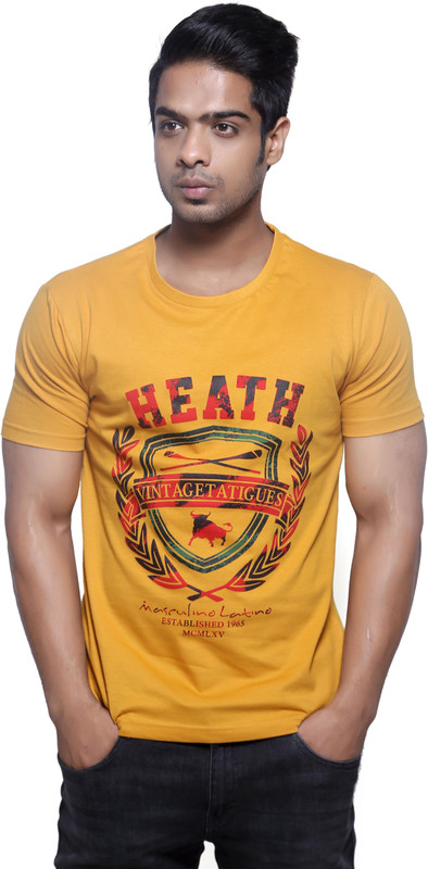Masculino Latino Printed Men Round Neck Reversible Yellow T-Shirt