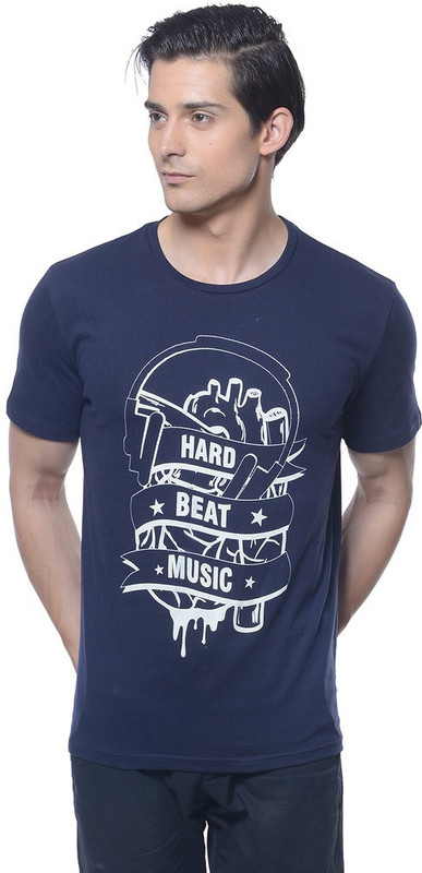 Carve Printed Men Round Neck Blue T-Shirt