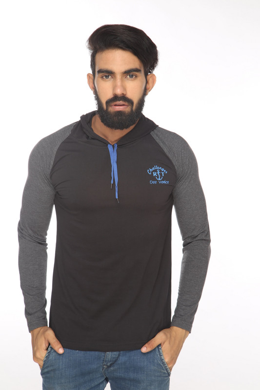 Alan Jones Solid Men Hooded Black T-Shirt