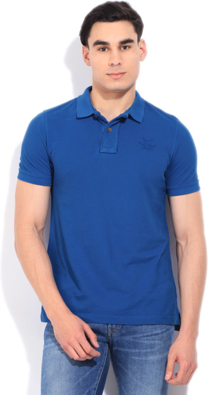 WROGN Solid Men Polo Neck Blue T-Shirt WROGN Solid Men Polo Neck Blue T-Shirt