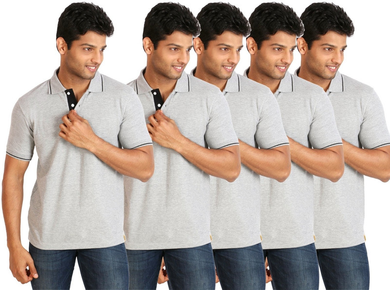 Campus Sutra Solid Men Polo Neck Grey T-Shirt(Pack of 5)