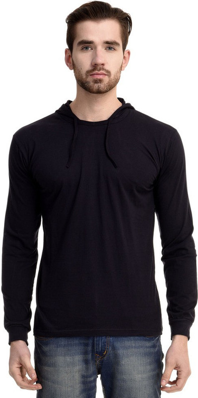 Mi Moda Solid Men Hooded Dark Blue T-Shirt
