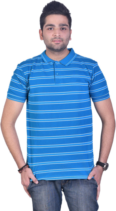 Colors & Blends Striped Men Polo Neck Blue, White T-Shirt Colors & Blends Striped Men Polo Neck Blue, White T-Shirt