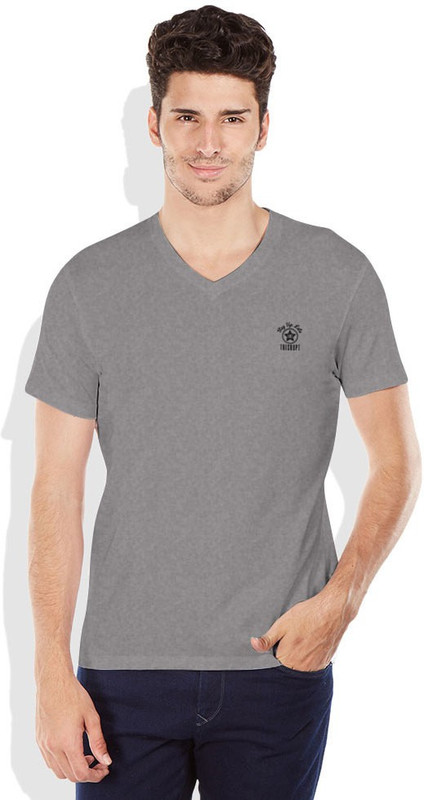 DIFFERENCE OF OPINION Solid Men V-neck Grey T-Shirt