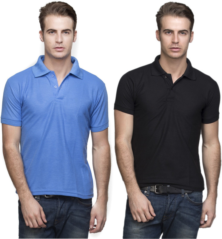Lambency Solid Men Polo Neck Light Blue, Black T-Shirt(Pack of 2) Lambency Solid Men Polo Neck Light Blue, Black T-Shirt(Pack of 2)