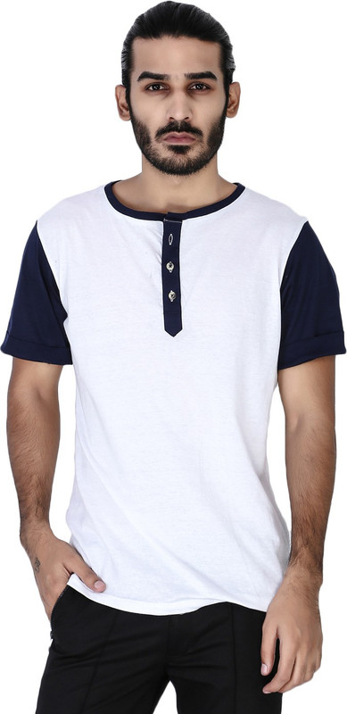 Mr Button Solid Men Henley White T-Shirt