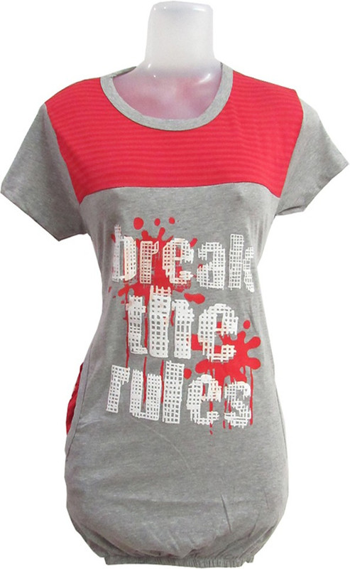 Scooboo Printed Women Round Neck Grey, Red T-Shirt
