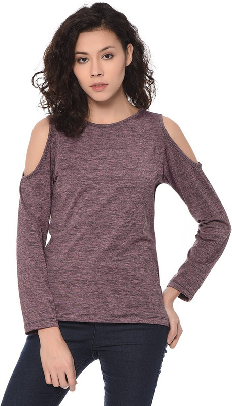 Purys Solid Women Round Neck Purple T-Shirt