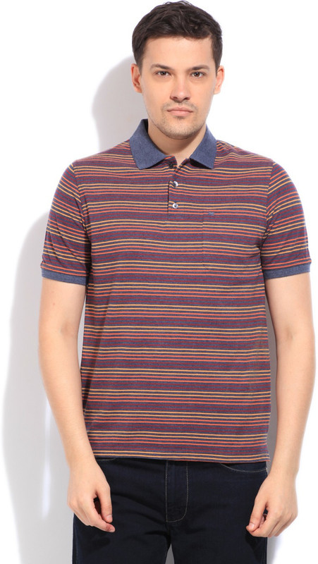 Peter England Striped Men Polo Neck Multicolor T-Shirt