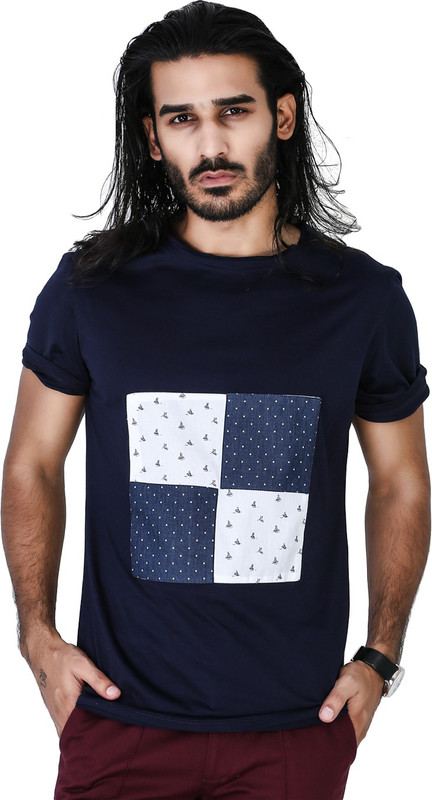 Mr Button Printed Men Round Neck Blue T-Shirt
