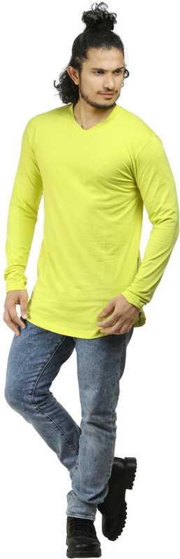 Oviyon Solid Men V-neck Gold T-Shirt