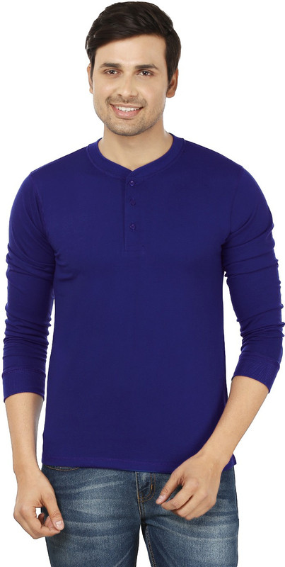 Weardo Solid Men Henley Blue T-Shirt