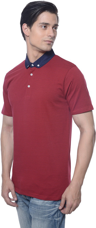 Carve Striped Men Polo Neck Red T-Shirt