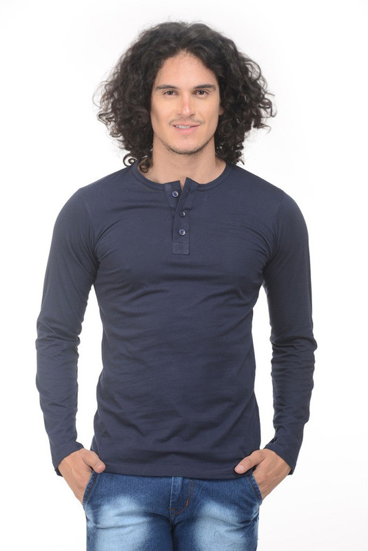 Gold Axe Solid Men Henley Dark Blue T-Shirt Gold Axe Solid Men Henley Dark Blue T-Shirt