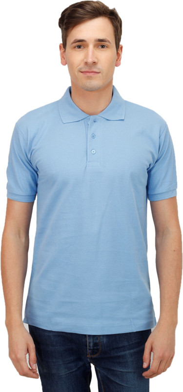 Haltung Solid Men Polo Neck Light Blue T-Shirt