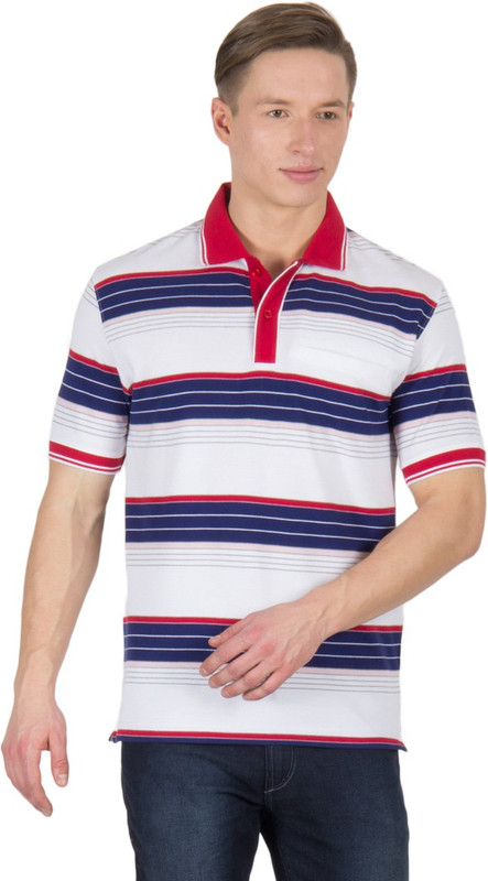 Wilkins & Tuscany Striped Men Polo Neck Red T-Shirt