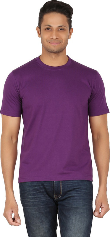 All Times Solid Men Round Neck Purple T-Shirt