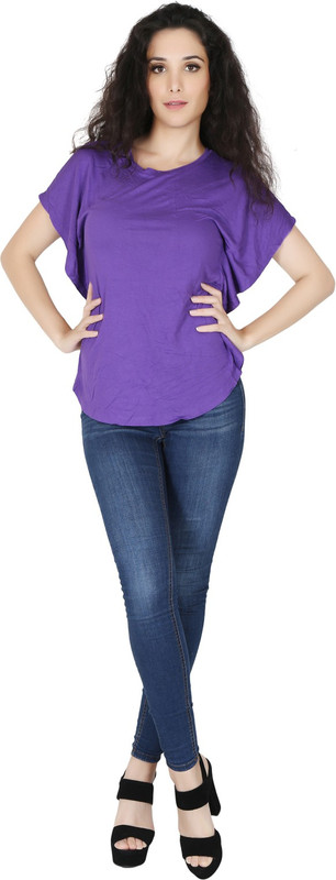 RPJ Solid Women Round Neck Purple T-Shirt