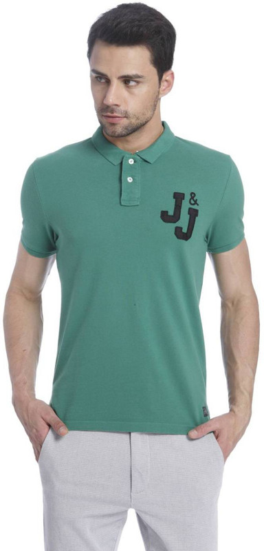 Jack & Jones Solid Men Polo Neck Green T-Shirt
