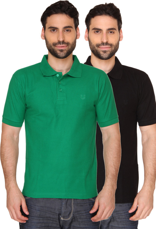 Blacksmith Solid Men Polo Neck Green, Black T-Shirt(Pack of 2) Blacksmith Solid Men Polo Neck Green, Black T-Shirt(Pack of 2)