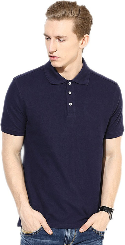 Go India Store Solid Men Polo Neck Dark Blue T-Shirt