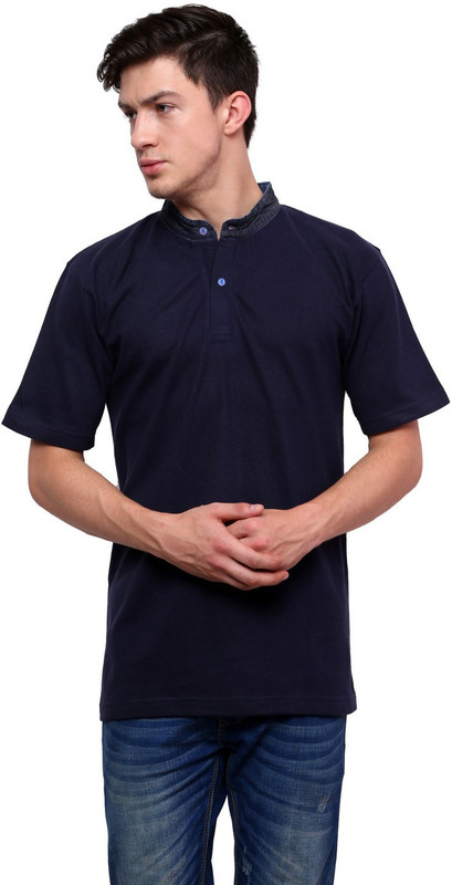 Lemon & Vodka Men Mandarin Collar Dark Blue T-Shirt